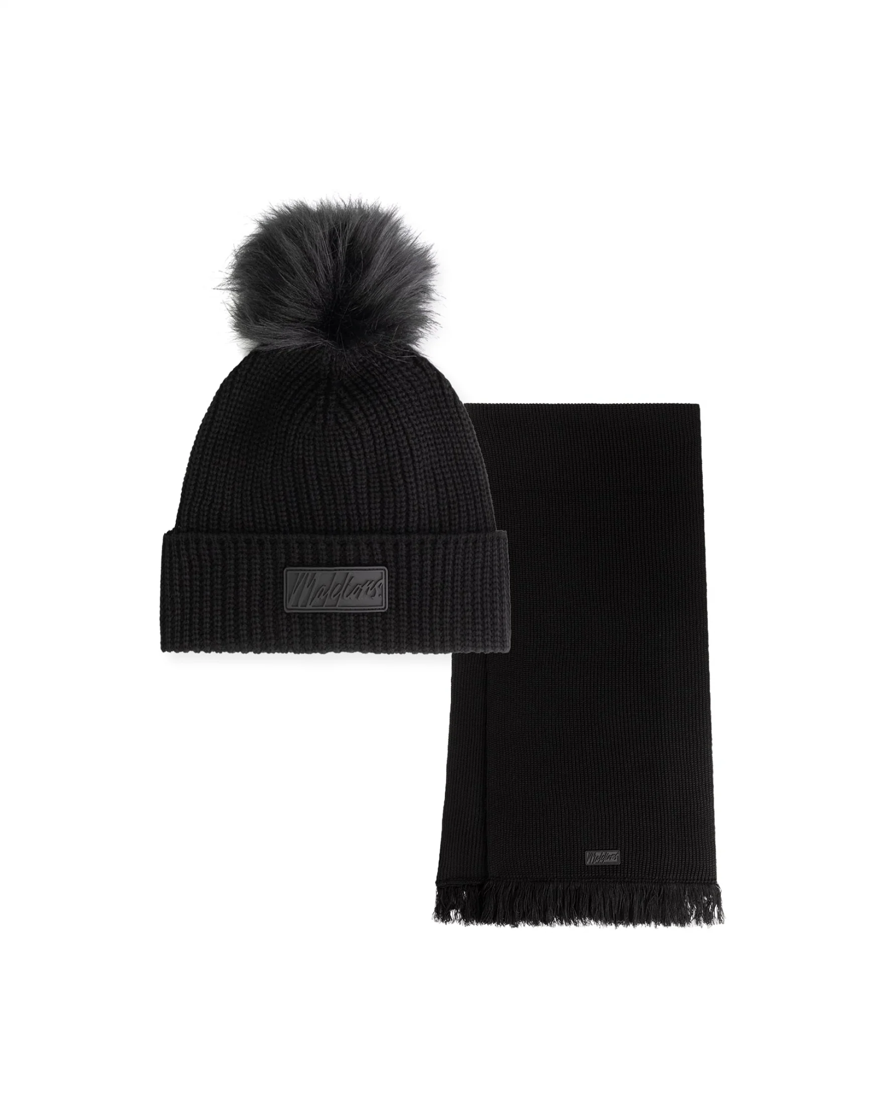DA2-AW24-11_900_Malelions_Women_Knitted_Scarf_Set_Black_Front